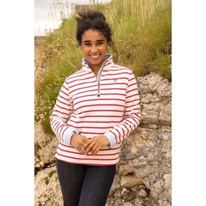 Vintage - Red White Striped Nautical Zip Up Popover Sweater